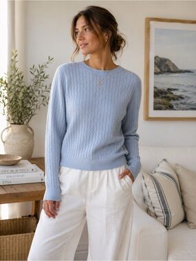 Old Navy sosoft lite blue size L blue cable knit crew neck sweater preppy casual